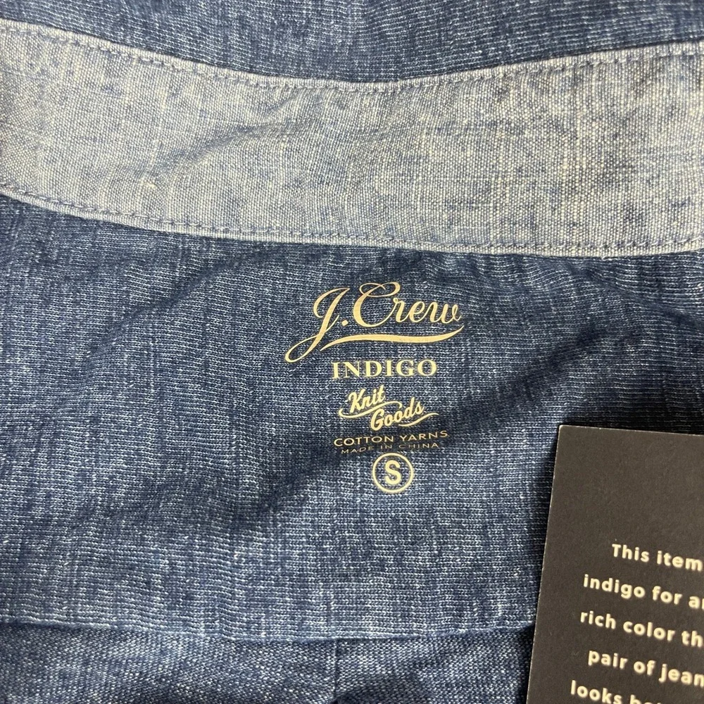 J. Crew Indigo Knit Goods Chambray Colorblock Button Down Shirt Size S‎
